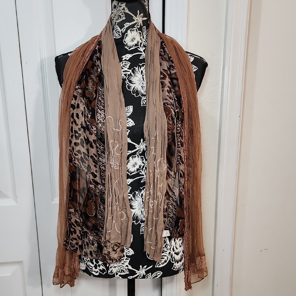 Bundle Of 3 Sheer Brown Scarves